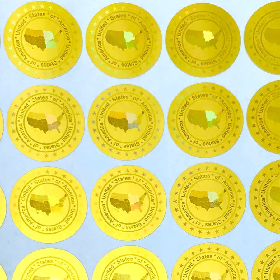 United states of America Hologram stickers in 20mm GOLD SILVER New design Holographic security stickers VOID after removed
