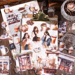 30pcs/1lot Kawaii Stationery Stickers Walking Coffee House Junk Journaling Decorative Scrapbooking for stickers Scrapbook