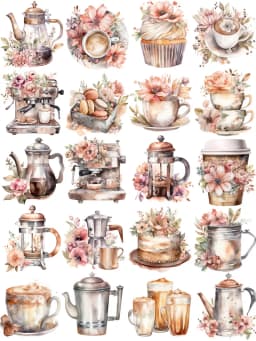 20Pcs/Pack Flowers Coffee Sticker DIY Craft Scrapbooking Album Junk Journal Decorative Stickers