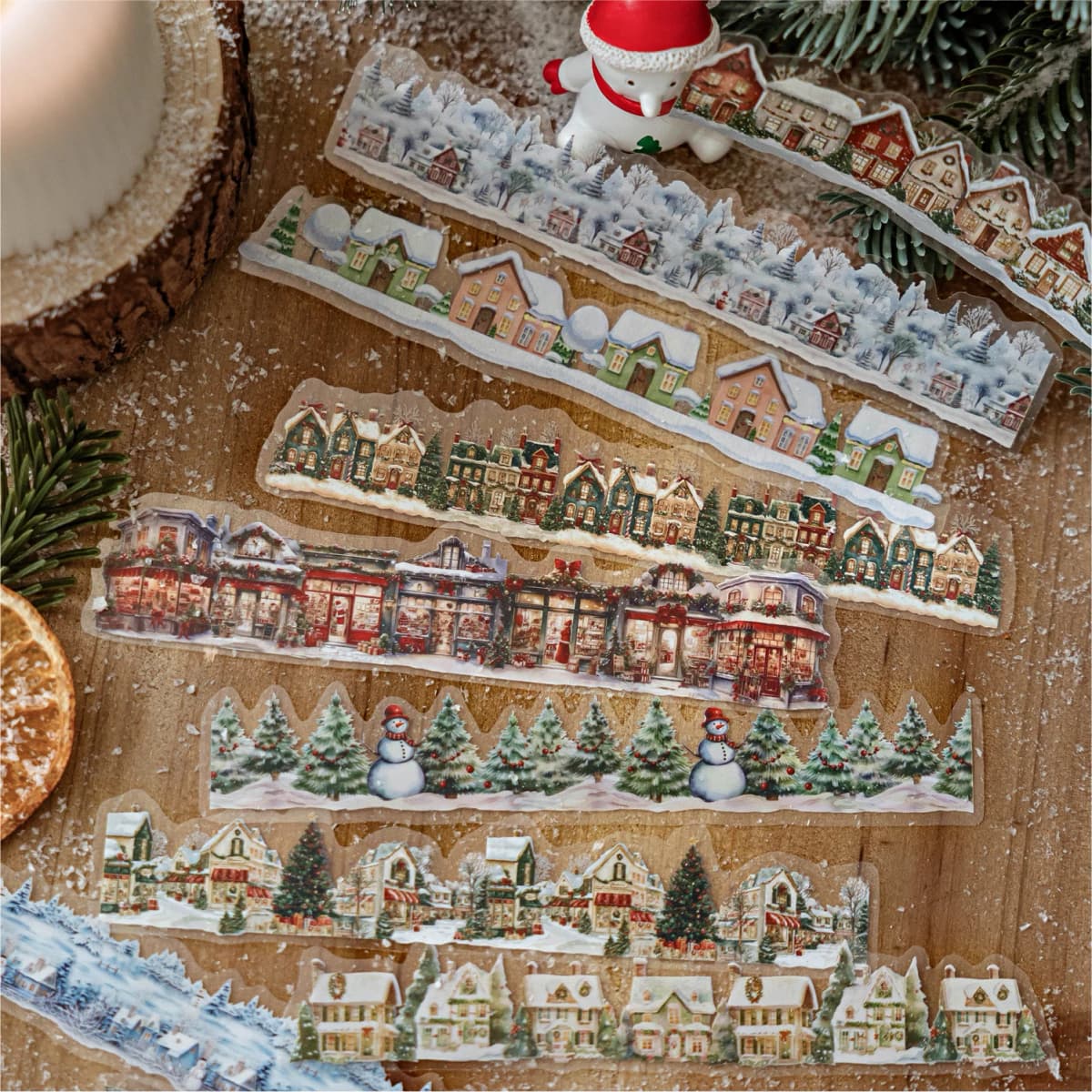 20pcs Retro Christmas PET Stickers Stripe Creative Collage DIYJunk Journal Diary Scrapbook Planner Handbook Aesthetic Supplies