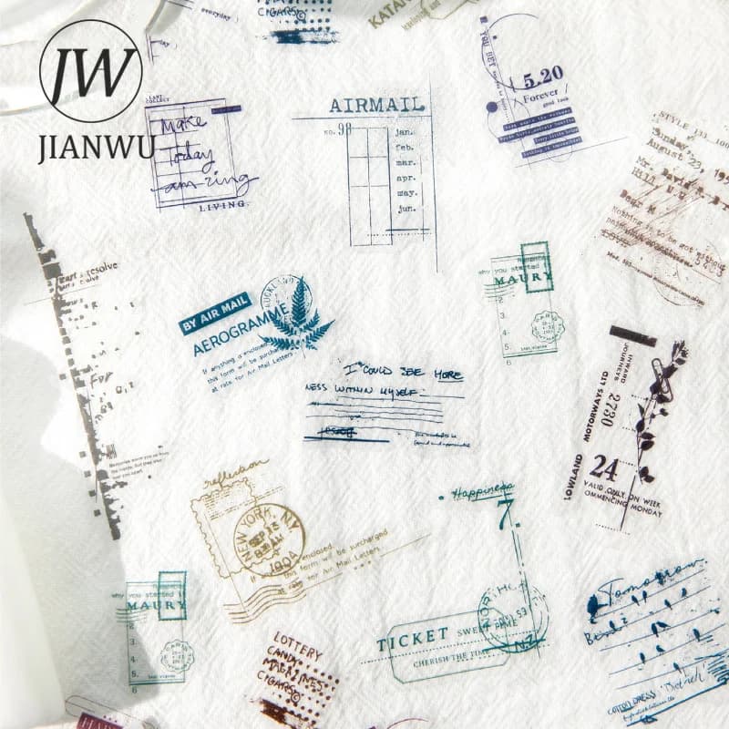 JIANWU Traces and Threads Series Vintage Film Label Landscape Material Collage PET Sticker Creative DIY Journal Stationery