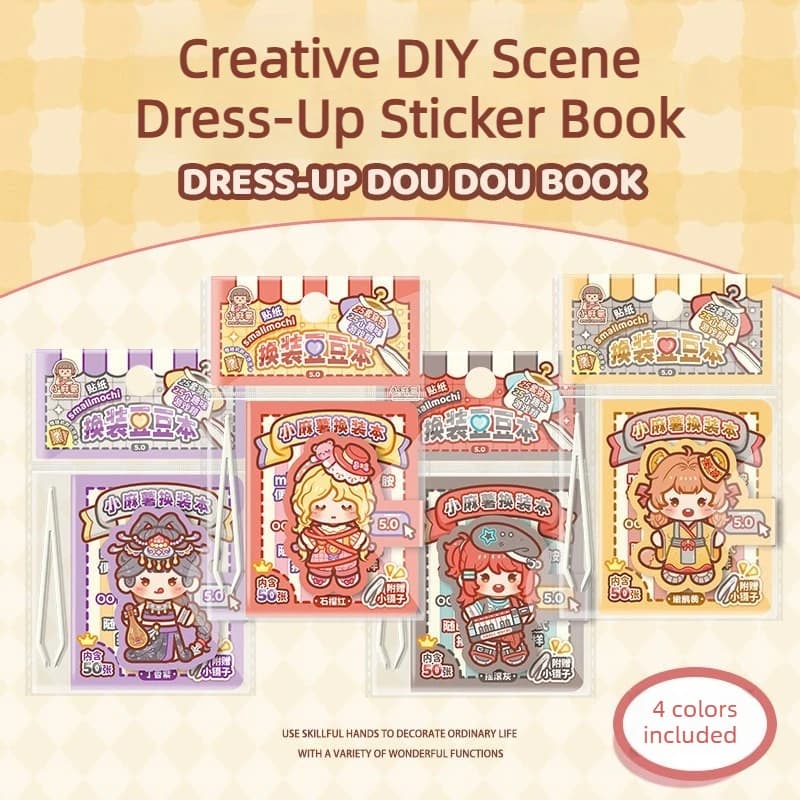 Kawaii Cute Girl Mini Pocket Dress-Up Stickers Book Creative DIY Scene Dress-Up Sticker Book for Children's Gifts and Rewards
