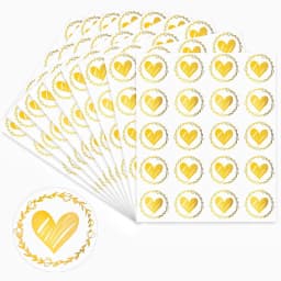 200 Pcs Round Transparent Gold Heart Adhesive Sticker Cute Sealing Label Sticker for Envelope Gift Decor Stationery Sticker