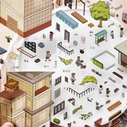 Kawaii 3D Cartoon Old Era Town Miniature Scene Stickers Visual Stacking DIY Toy Games Handmade Scrapbook Stickers Children Gifts