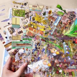 Kawaii 3D Cartoon Old Era Town Miniature Scene Stickers Visual Stacking DIY Toy Games Handmade Scrapbook Stickers Children Gifts