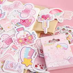 46Pcs Pink Girlhood Mini Paper Stickers Kawaii Japanese Stationery for DIY Album Diary Scrapbooking Label Decor