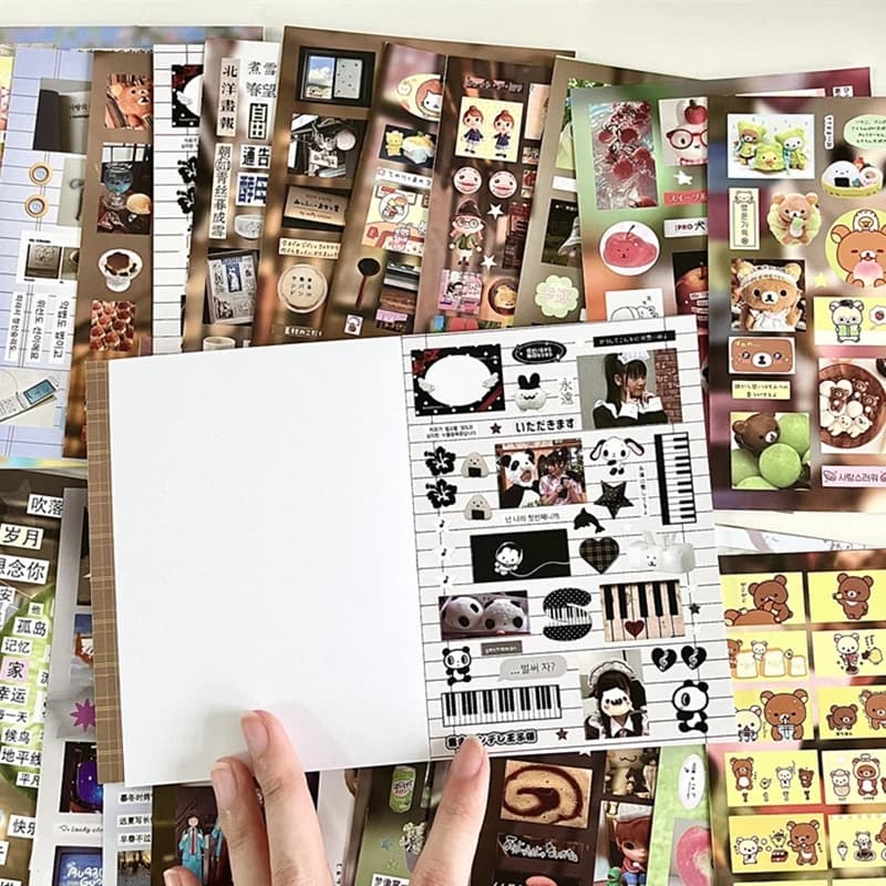 32piece/book Y2K Retro Cute Bear Diary Sticker for Phone Camera Journal Postcard DIY Kawaii Decoration Sticker Gift