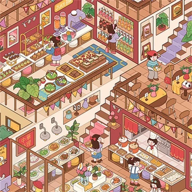 Plus Size Kawaii Cafeteria Amusement Park Scene Sticker DIY Scrapbooking Stacking Stickers Game Sticker Children's Festival Gift