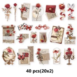 Etori Life Red Enchanting Rose Red Love Letter Vintage Journal Pattern Stickers for Scrapbooking Supplies, Photo Albums, Room Decoration, Envelopes, Magazines, Student Stationery, DIY Crafts, Children's Stickers, Die-Cut Crafts