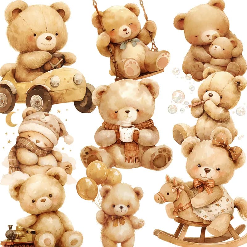12Pcs/Pack Cute Bear Sticker DIY Craft Scrapbooking Album Junk Journal Decorative Stickers