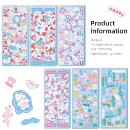 MOHAMM 12 Sheets Kawaii Rabbit Cartoon Photocards Stickers for DIY Collage Frame Scrapbook Journal Supplies