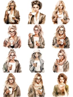 12Pcs/Pack Vintage Coffee Girls Sticker DIY Craft Scrapbooking Album Junk Journal Decorative Stickers