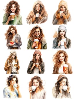 12Pcs/Pack Vintage Coffee Girls Sticker DIY Craft Scrapbooking Album Junk Journal Decorative Stickers
