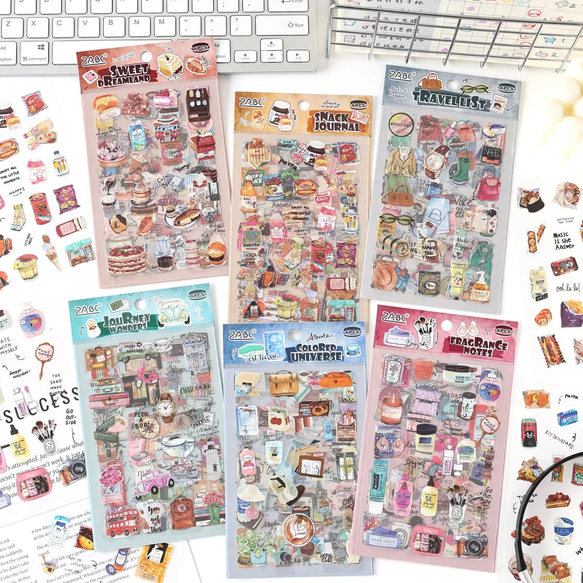 TIANZI 6 sheets Cute Magazine Scrapbooking Stickers Book DIY Junk Journal Material Decoration Album Diary Stationery supplies