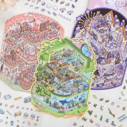 Plus Size 3D Cartoon Castle Town Landscape Sticker Scene DIY Toy Game Scrapbook Sticker Festival Birthday Gift for Kid Child