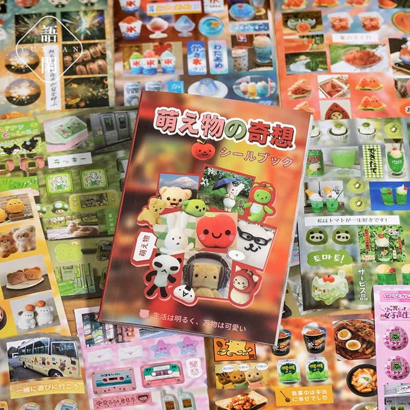 4style 20sheets Japanese Showa style Kawaii die-cutting sticker book DIY handmade lotus picking scrapbook decoration sticker