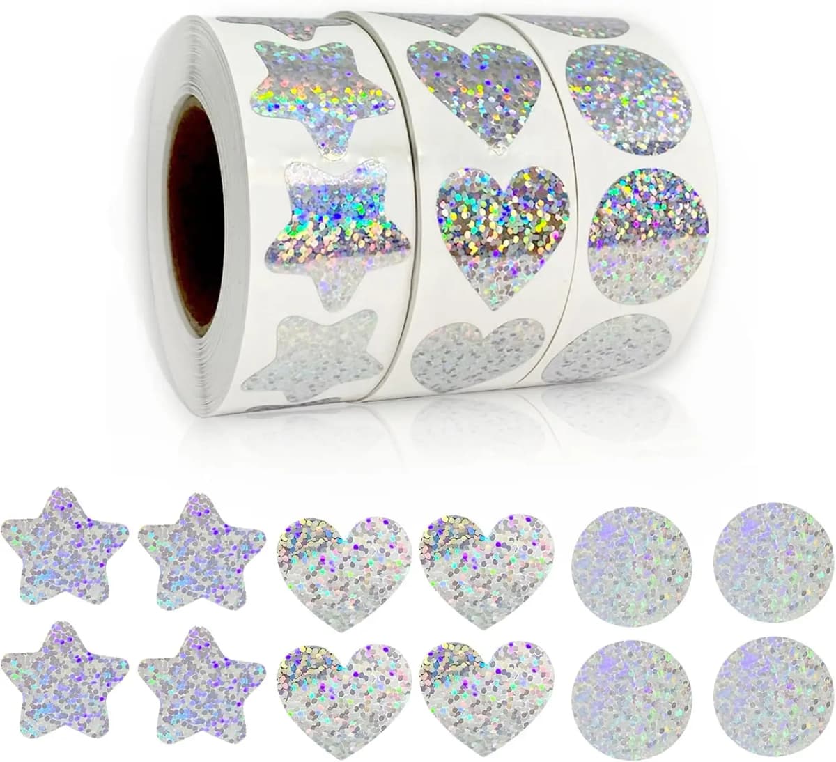 500pcs/roll Laser Blank Love Heart Stars Round Stickers Handmade Decoration Holiday Birthday Party Gift Sealing Label 1inch