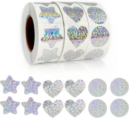 500pcs/roll Laser Blank Love Heart Stars Round Stickers Handmade Decoration Holiday Birthday Party Gift Sealing Label 1inch