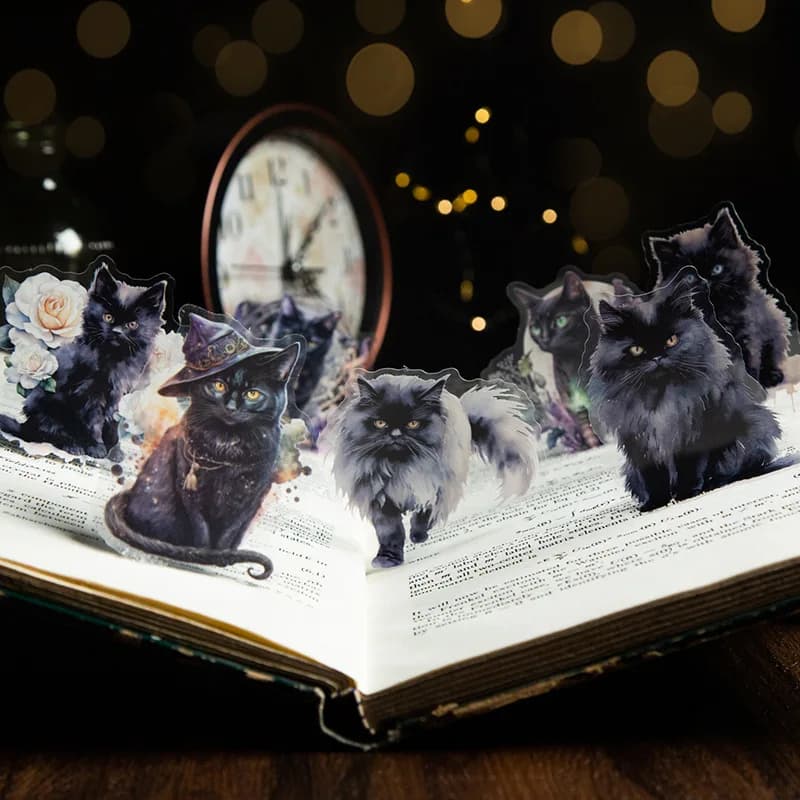 20Pcs Cute Magic Black Cat Decorative Sticker Pack Aesthetics Collage Scrapbooking Label Diy Diary Album Junk Journal Planner