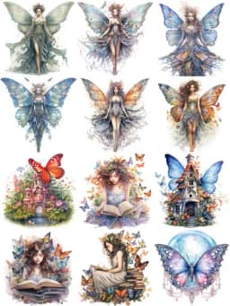 12Pcs/Pack Butterfly Elf Fairy Sticker DIY Craft Scrapbooking Album Junk Journal Decorative Stickers
