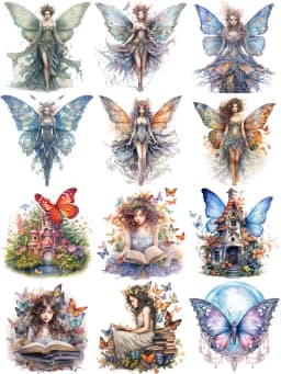 12Pcs/Pack Butterfly Elf Fairy Sticker DIY Craft Scrapbooking Album Junk Journal Decorative Stickers