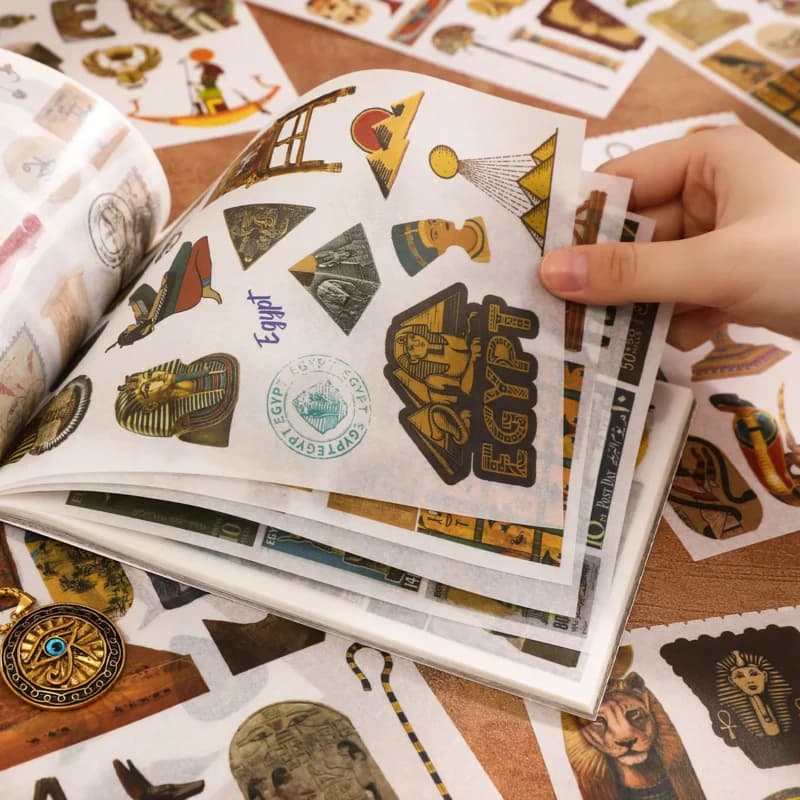 50pcs Ancient Egypt Maerial Pack with Stickers and Material Paper Craft Scrapbooking Junk Journal Decorative Stickers