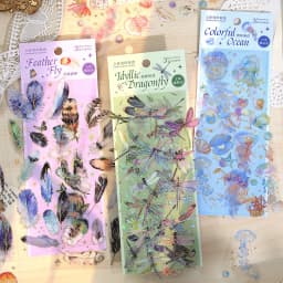 3sheets dragonfly feathers birds marine creatures hot stamping PET stickers DIY handmade materials scrapbooks decorative