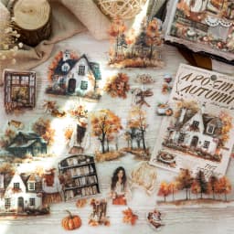 30 Sheets Autumn Fall Leaves Theme PET Stickers for DIY Craft Scrapbooking Collage Guitar Phone Case Decoration