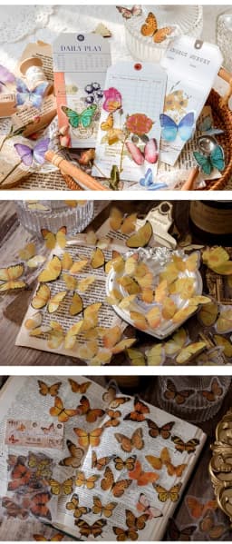 40pcs/pack Nature Series Retro Colorful Butterfly PET Stickers Literary Journal Album Notebook DIY Decoration