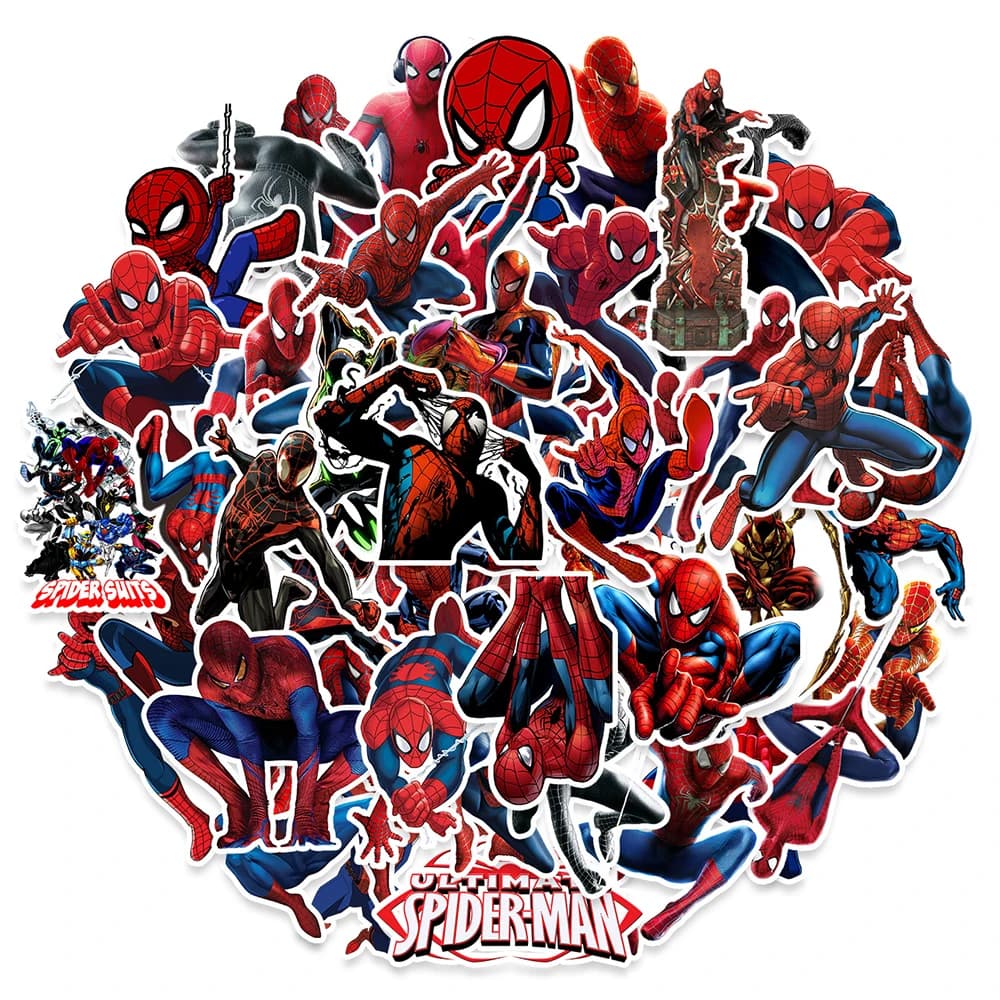 HOT 50pcs Cartoon Cool SpiderMan Stickers DIY Skateboard Fridge Motorcycle Luggage PVC Waterproof Sticker Kids Toy Gift