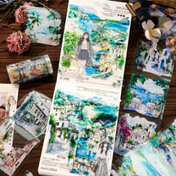 80mm * 2m/roll World Landscape Corner PET Die cut Stickers Art Handbook Collage DIY Scrapbook Diary Material Sticker Mask Tape