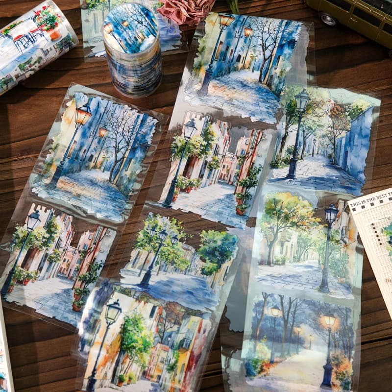 80mm * 2m/roll World Landscape Corner PET Die cut Stickers Art Handbook Collage DIY Scrapbook Diary Material Sticker Mask Tape