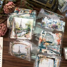 80mm * 2m/roll World Landscape Corner PET Die cut Stickers Art Handbook Collage DIY Scrapbook Diary Material Sticker Mask Tape