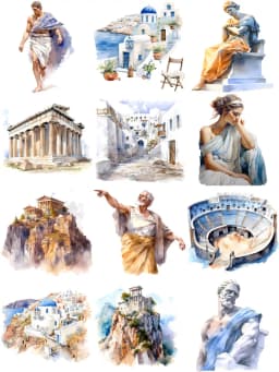 12Pcs/Pack Ancient Greek Sticker DIY Craft Scrapbooking Album Junk Journal Decorative Stickers