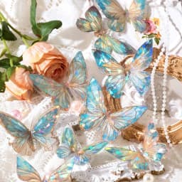 20pcs Ice Crystal Laser Cut Gold Butterfly Stickers DIY Decorative Scrapbooking Collage Material for Journal