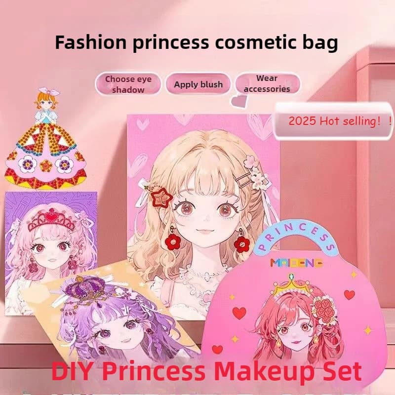 Creative DIY Makeup Fun Kit Princess Diamond Painting Gifts Toys for Kids Girls Dress Up Sticker Book Gifts for Girl