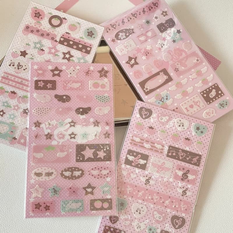 New Cute Musical Note Strawberry Glitter Sticker for Phone Camera Luggage Journal Sticker Kawaii Decoration Sticker Gift