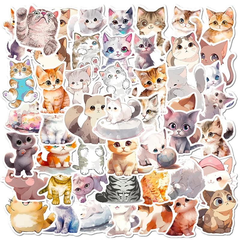 10/30/50PCS Cute Light Color Cat PVC Sticker Aesthetic Decoration Scrapbooking Korean Stationery School Supplies