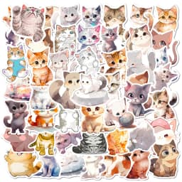 10/30/50PCS Cute Light Color Cat PVC Sticker Aesthetic Decoration Scrapbooking Korean Stationery School Supplies