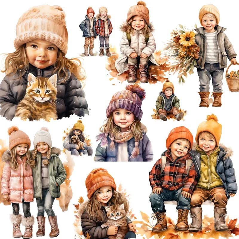 12Pcs/Pack Autumn Children Sticker DIY Craft Scrapbooking Album Junk Journal Decorative Stickers