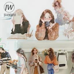 JIANWU Happy Live Series Literary Girl Character Material Collage PET Sticker Creative DIY Journal Scrapbooking Stationery