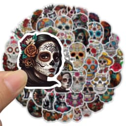 50PCS Day Of The Dead Stickers Exquisite Handbooks Materials Phone Cases Laptop Suitcases Water Cups Waterproof Stickers