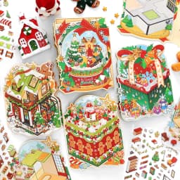4 Packs Christmas Miniature Diorama Stickers, Xmas Village Scene Decals for Journal Scrapbooking, Holiday Theme Decorations