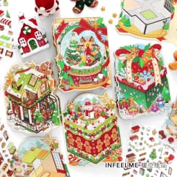 4 Packs Christmas Miniature Diorama Stickers, Xmas Village Scene Decals for Journal Scrapbooking, Holiday Theme Decorations