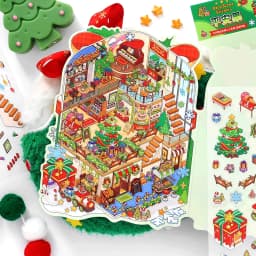 4 Packs Christmas Miniature Diorama Stickers, Xmas Village Scene Decals for Journal Scrapbooking, Holiday Theme Decorations
