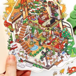4 Packs Christmas Miniature Diorama Stickers, Xmas Village Scene Decals for Journal Scrapbooking, Holiday Theme Decorations