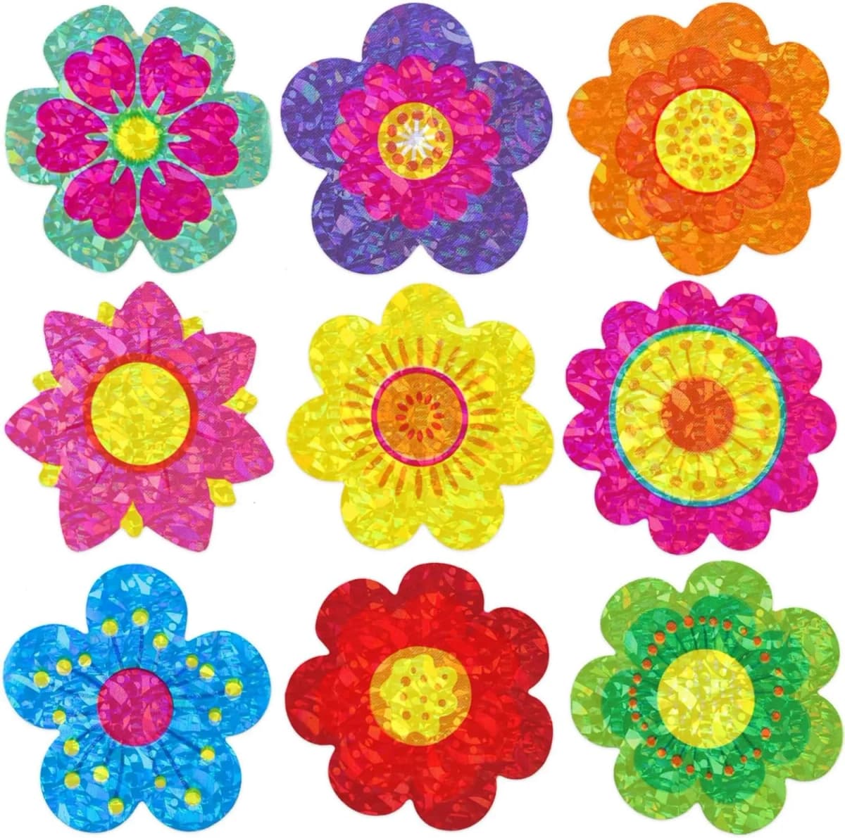 500pcs 1" Laser Flower Sticker Roll Cute Flower Shape Sealing Sticker Color Waterproof Self-adhesive Sticker Gift Packaging Stic