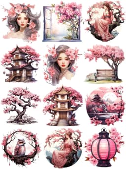 12Pcs/Pack Vintage Sakura Girl Sticker DIY Craft Scrapbooking Album Junk Journal Decorative Stickers