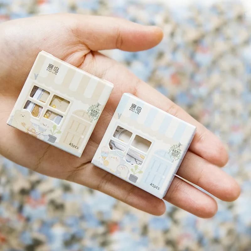 45PCS Kawaii Creative House Stickers Box Scrapbooking Stationery School Supplies Cute Theme for Crafting And Organizing