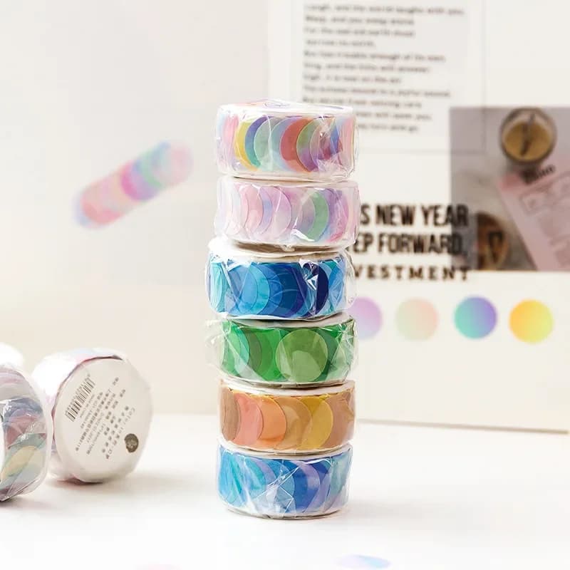 100pcs/roll Colorful Polka Washi Paper Collage Round Stickers Tape Dot Decoration Hand Account Stickers